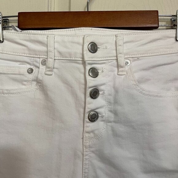 American Eagle Women's White Button Fly High Rise Cut Off Jean Shorts Size 4 - Picture 4 of 10